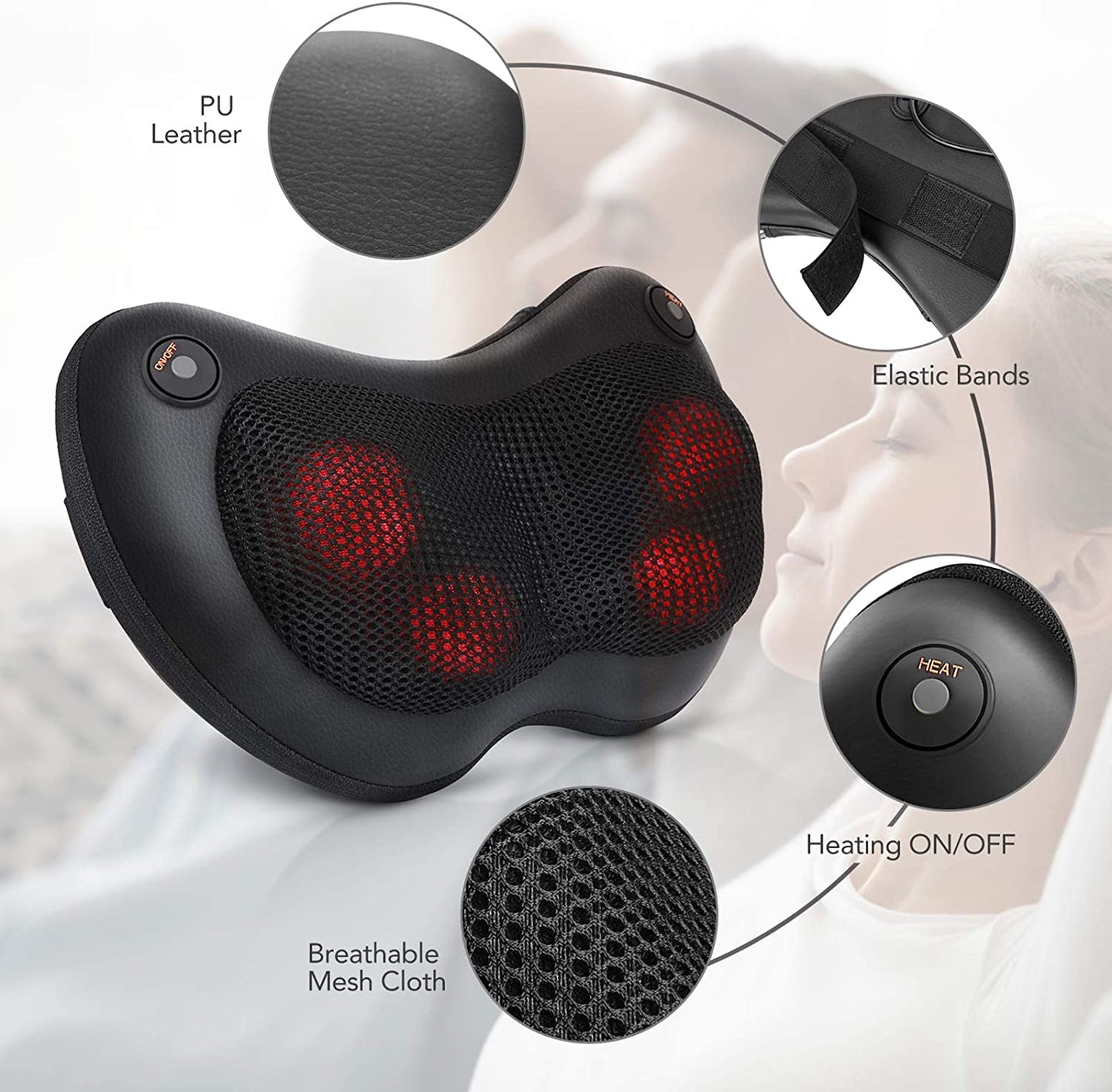 Neck Back Massager Shiatsu Massage Pillow with Heat, Deep Tissue Kneading Massager
