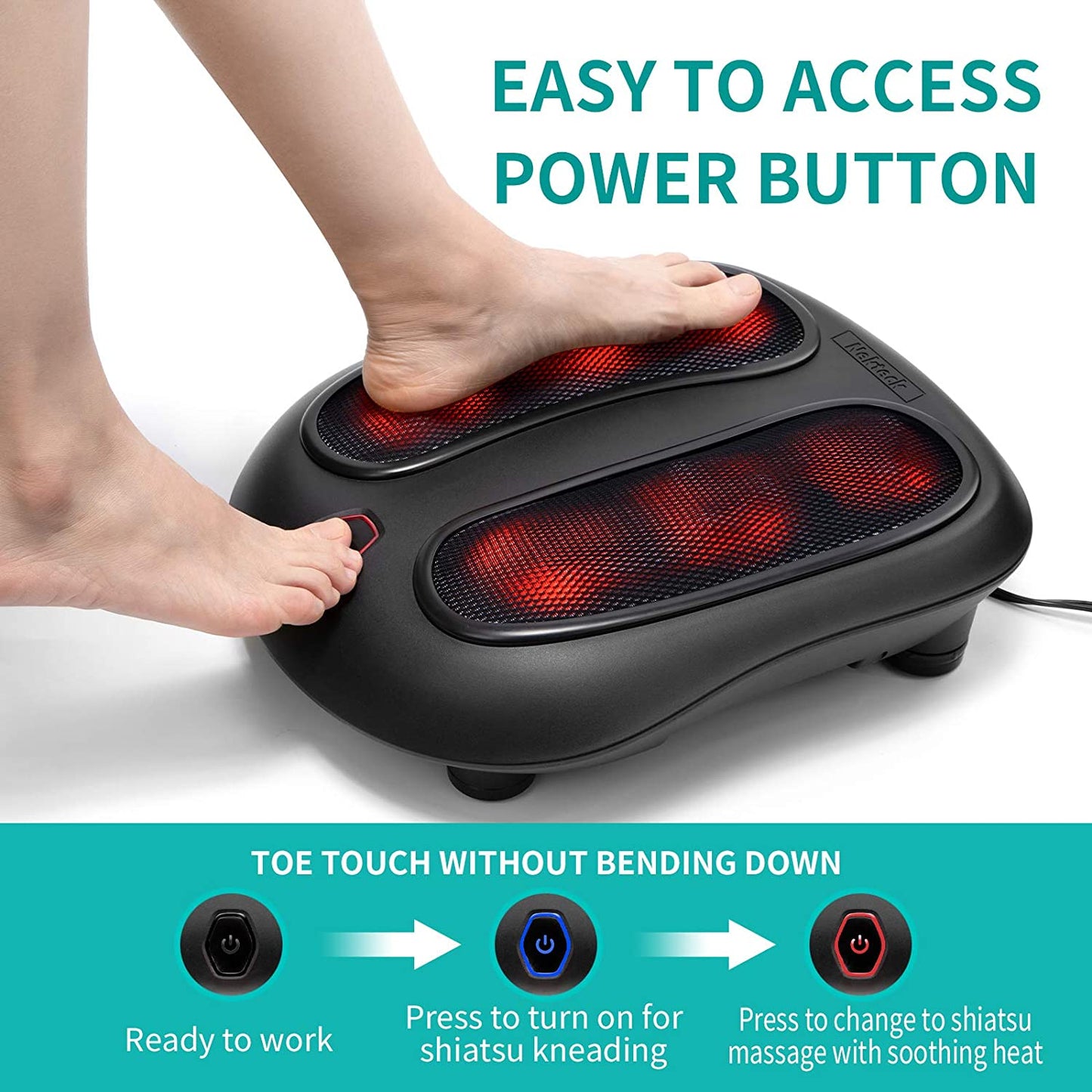 Foot Massager Machine, Shiatsu Heated Electric Kneading Foot Massager with Heat
