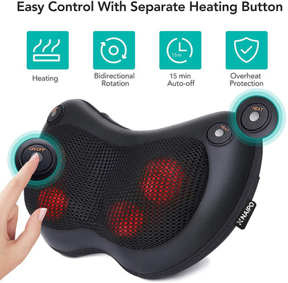 Neck Back Massager Shiatsu Massage Pillow with Heat, Deep Tissue Kneading Massager